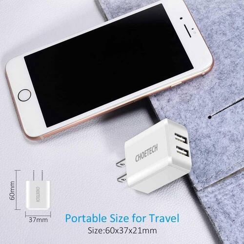 Cargador AC CHOETECH 2 x USB-A 2Amp Universal (SIN CABLE) Blanco 