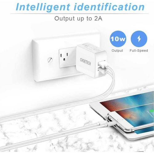Cargador AC CHOETECH 2 x USB-A 2Amp Universal (SIN CABLE) Blanco 