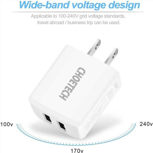 Cargador AC CHOETECH 2 x USB-A 2Amp Universal (SIN CABLE) Blanco 