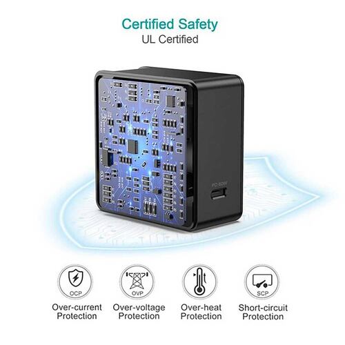 Cargador AC CHOETECH 60W PD Universal USB-C para Macbook Laptops Ipad iPhone Android Tablets 