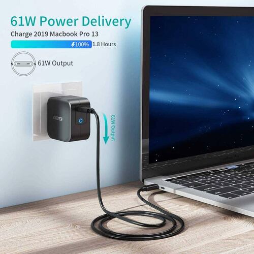 Cargador AC CHOETECH 61W PD Universal USB-C para Macbook Laptops Ipad iPhone Android Tablets 