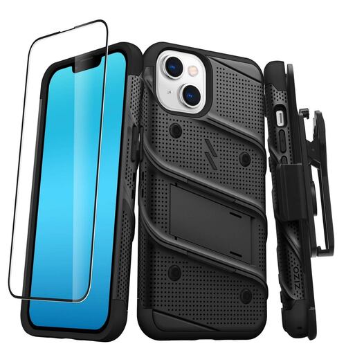 Funda ZIZO Bolt para iPhone 14 Negro con clip y mica de pantalla 