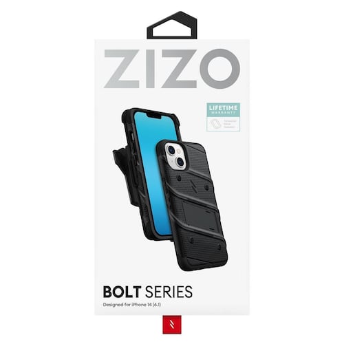 Funda ZIZO Bolt para iPhone 14 Negro con clip y mica de pantalla 