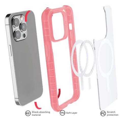 Funda GHOSTEK Covert para iPhone 14 PRO Rosa Transparente MagSafe 