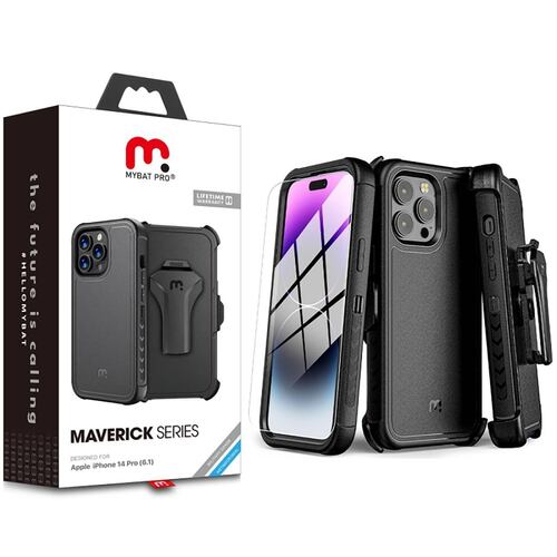 Funda MYBAT Maverick clip para iPhone 14 PRO - Negra con mica 