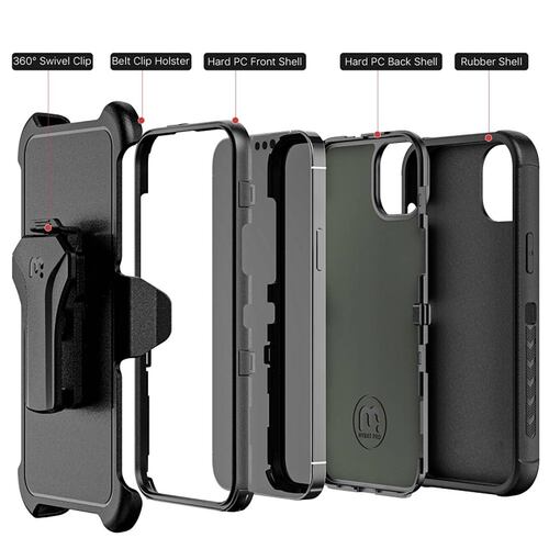 Funda MYBAT Maverick clip para iPhone 14 PRO - Negra con mica 