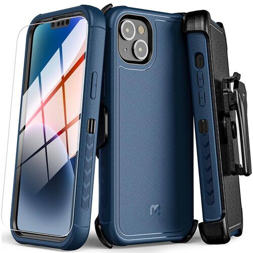 Funda MYBAT Maverick clip para iPhone 14 - Azul con mica 