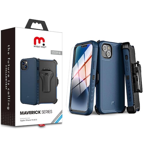 Funda MYBAT Maverick clip para iPhone 14 - Azul con mica 