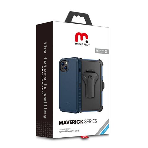 Funda MYBAT Maverick clip para iPhone 14 - Azul con mica 