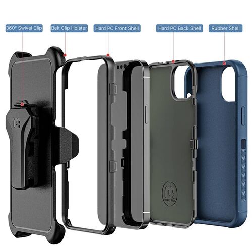 Funda MYBAT Maverick clip para iPhone 14 - Azul con mica 
