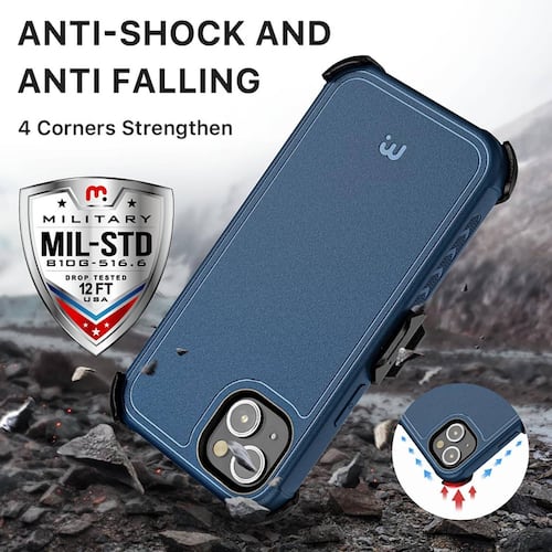 Funda MYBAT Maverick clip para iPhone 14 - Azul con mica 