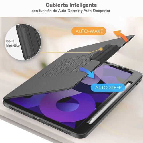 Funda TEKKU Flip SmartB para iPad Air 5 Air 4 Pro 11 Negra A2589 A2316 A2324 A2325 A2072 