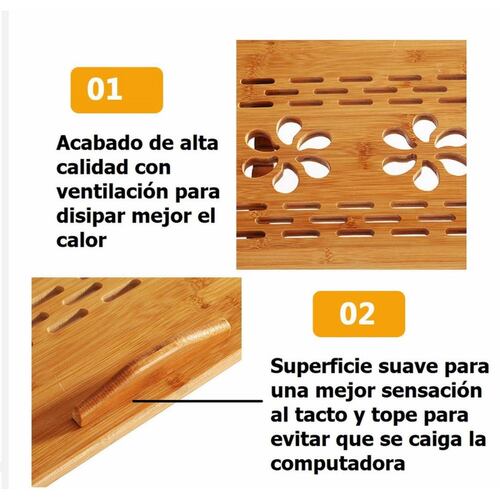 Mesa Soporte p/ Laptop Bambu c/ 2 Ventiladores Cama .
