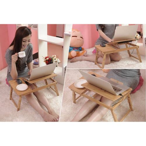 Mesa Soporte p/ Laptop Bambu c/ 2 Ventiladores Cama .