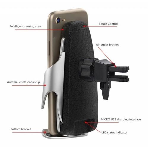 Soporte Cargador Inalambrico Para Auto Sensor Automatico 4 Plateado