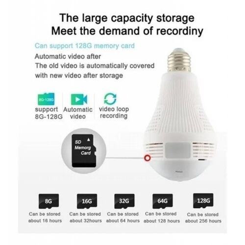 Foco Led Inteligente Con Cámara Panorámica Wifi 360 1080p 