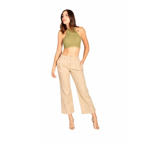 Pantalon recto tiro alto color caqui jeanswest 