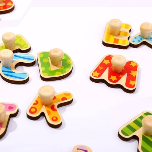 Rompecabezas De Madera Alfabeto Colorido 26 Letras Didáctico .