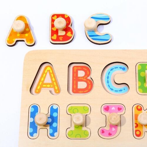 Rompecabezas De Madera Alfabeto Colorido 26 Letras Didáctico .