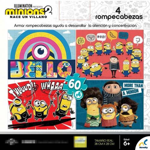 Rompecabezas 4 en 1 Minions 2 - 60 Piezas c/u Infantil .