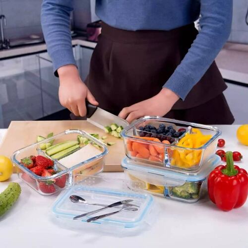 Juego de 3 recipientes Brandtrendy de vidrio diferentes divisiones para balancear tus alimentos.