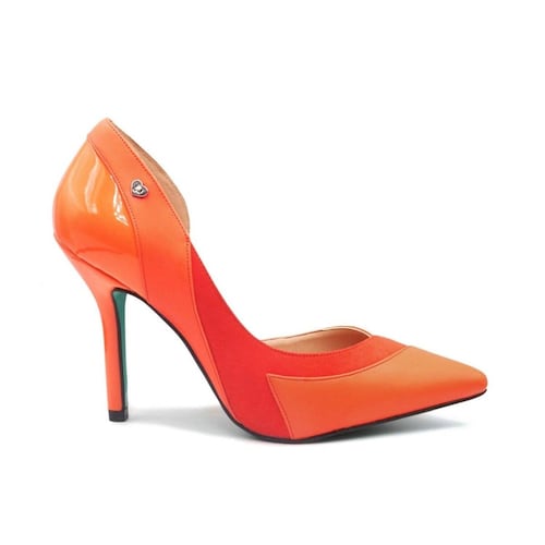 Zapatilla Stiletto Naranja Combinación Piel/Charol PIKIKI 