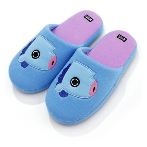 Pantuflas de Peluche BTS BT21 Mang Unitalla color azul y morado