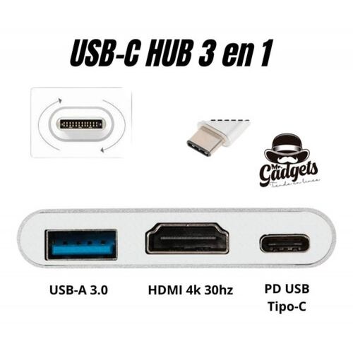 3 En 1 Usb Hub Adaptador Pd 3.0 Tipo C Hdmi 4k Para Mac iPad