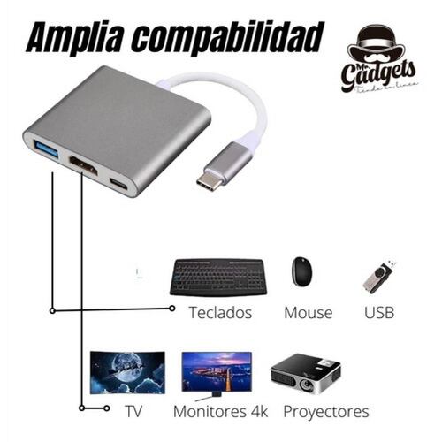 3 En 1 Usb Hub Adaptador Pd 3.0 Tipo C Hdmi 4k Para Mac iPad