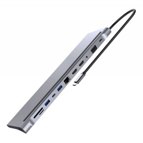 12 En 1 Usb Hub Adaptador 3.0 Tipo C Rj45 2x Hdmi Para Mac
