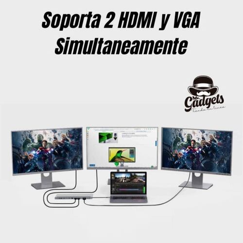 12 En 1 Usb Hub Adaptador 3.0 Tipo C Rj45 2x Hdmi Para Mac