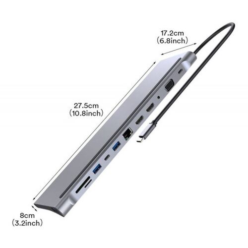12 En 1 Usb Hub Adaptador 3.0 Tipo C Rj45 2x Hdmi Para Mac