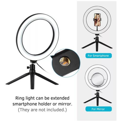 Luz Aro De 10 Pulgadas 26cm Soporte Trípode Control 3 Tonos