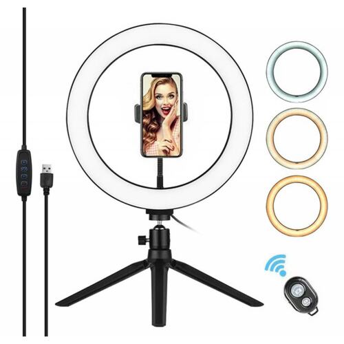 Luz Aro De 10 Pulgadas 26cm Soporte Trípode Control 3 Tonos