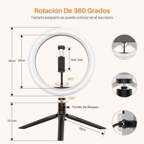 Luz Aro De 10 Pulgadas 26cm Soporte Trípode Control 3 Tonos