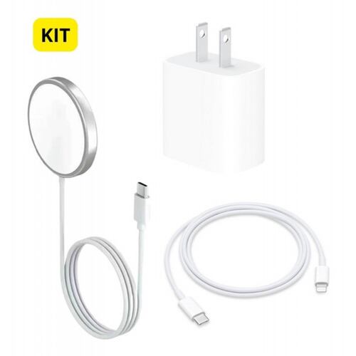 Kit Cubo 20w + Cable Lightning Usb Tipo C + Cargador Magsafe