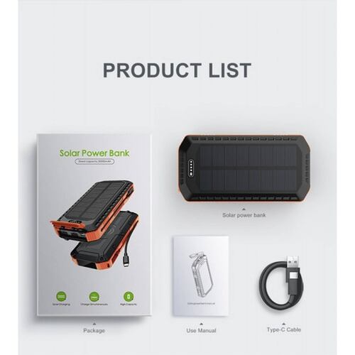 Power Bank Solar 20000 Mah Pila Recargable Con Sol, Uso Rudo