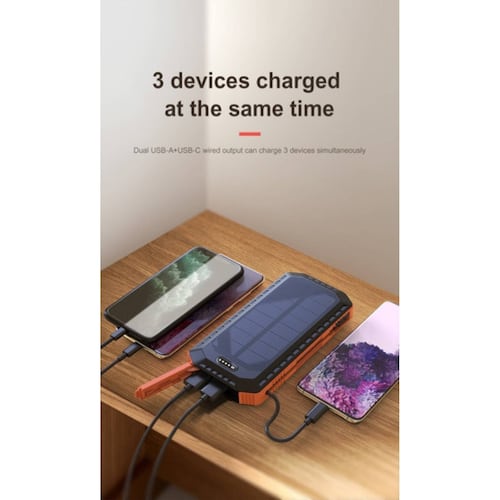 Power Bank Solar 20000 Mah Pila Recargable Con Sol, Uso Rudo