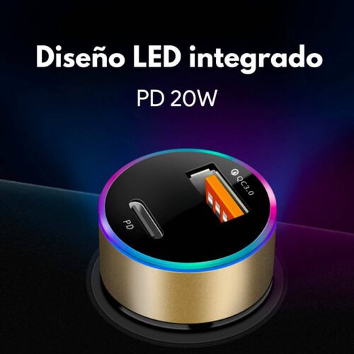 Cargador Para Auto Pd 20w Tipo C Carga Rapida Qc 3.0 Usb.