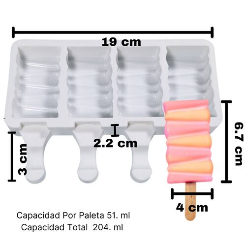 Moldes para paletas de hielo reutilizables ecomlab silicona de grado alimenticio, antiadherentes y flexibles de fácil desmolde, utensilio de repostería - pastelería con 4 cavidades para helado ZigZag.