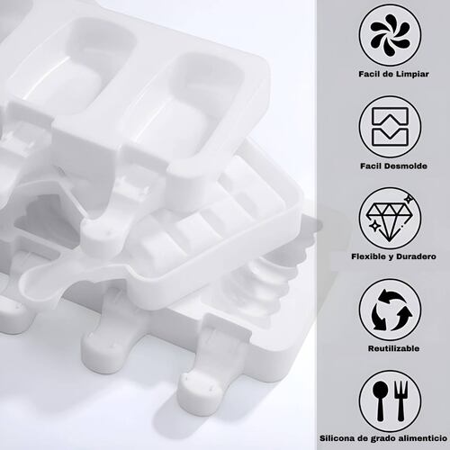 Moldes para paletas de hielo reutilizables ecomlab silicona de grado alimenticio, antiadherentes y flexibles de fácil desmolde, utensilio de repostería - pastelería con 4 cavidades para helado ZigZag.