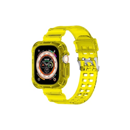 Correa de silicona ultra resistente para Apple Watch todas las series 38/40/41/42/44/45mm diseñada para un uso rudo y duradero estilo y protección (Amarillo)