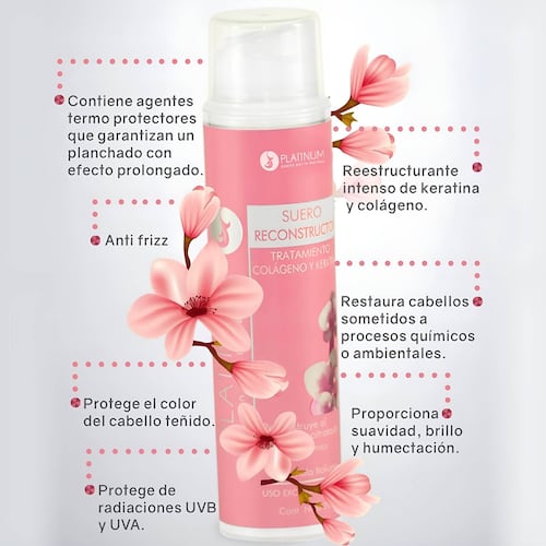 ecomlab Tratamiento Capilar Platinum Suero Reconstructor Colágeno Y Keratina Para Cabello Maltratado Y Quebradizo Protector Térmico Profesional, Suero Restaurador Para Belleza Capilar 200 gr.