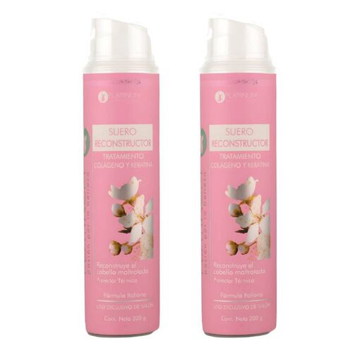 ecomlab Tratamiento Capilar Platinum Suero Reconstructor Colágeno Y Keratina Para Cabello Maltratado Y Quebradizo Protector Térmico Profesional, Suero Restaurador Para Belleza Capilar 2 Piezas.