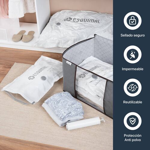 Bolsas de Almacenamiento al Vacío Set de 10 (60x40) con Bomba de Aire - Reutilizables - Bolsas de Compresión para Empacar Ropa, Guardar Edredones, Cobertores ESQUIMAL.