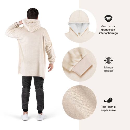 Sudadera Gigante Con Capucha De Borrega Para Hombre - Hueso REAL TEXTIL
