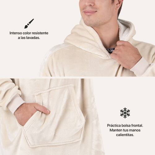Sudadera Gigante Con Capucha De Borrega Para Hombre - Hueso REAL TEXTIL