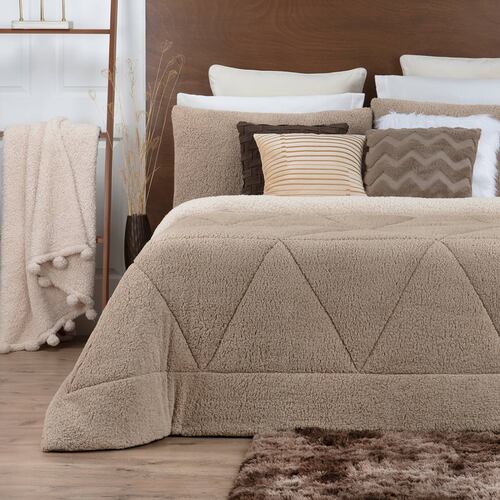 Cobertor Matrimonial Edredón Borrega + Fundas Tacoma ESQUIMAL