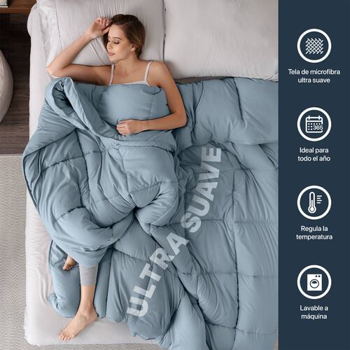 Edredón Acolchado Duvet Individual Hipoalergénico Azul ESQUIMAL.