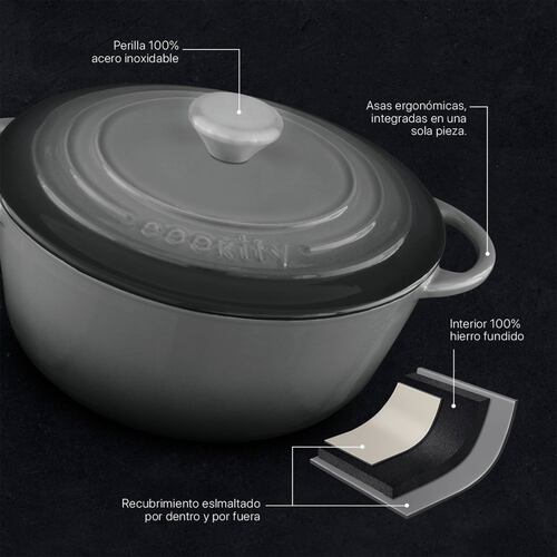 Horno Holandés Olla De Hierro Fundido Con Esmaltado 4 Lts Gris Cookify.